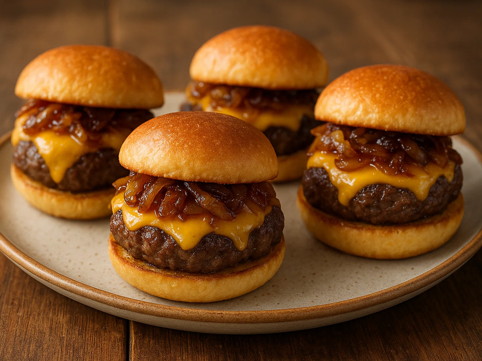Mini-Cheeseburger-Slider mit karamellisierten Zwiebeln