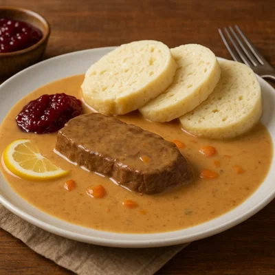 Svíčková na smetaně – Rinderlende in Sahnesauce mit Preiselbeeren
