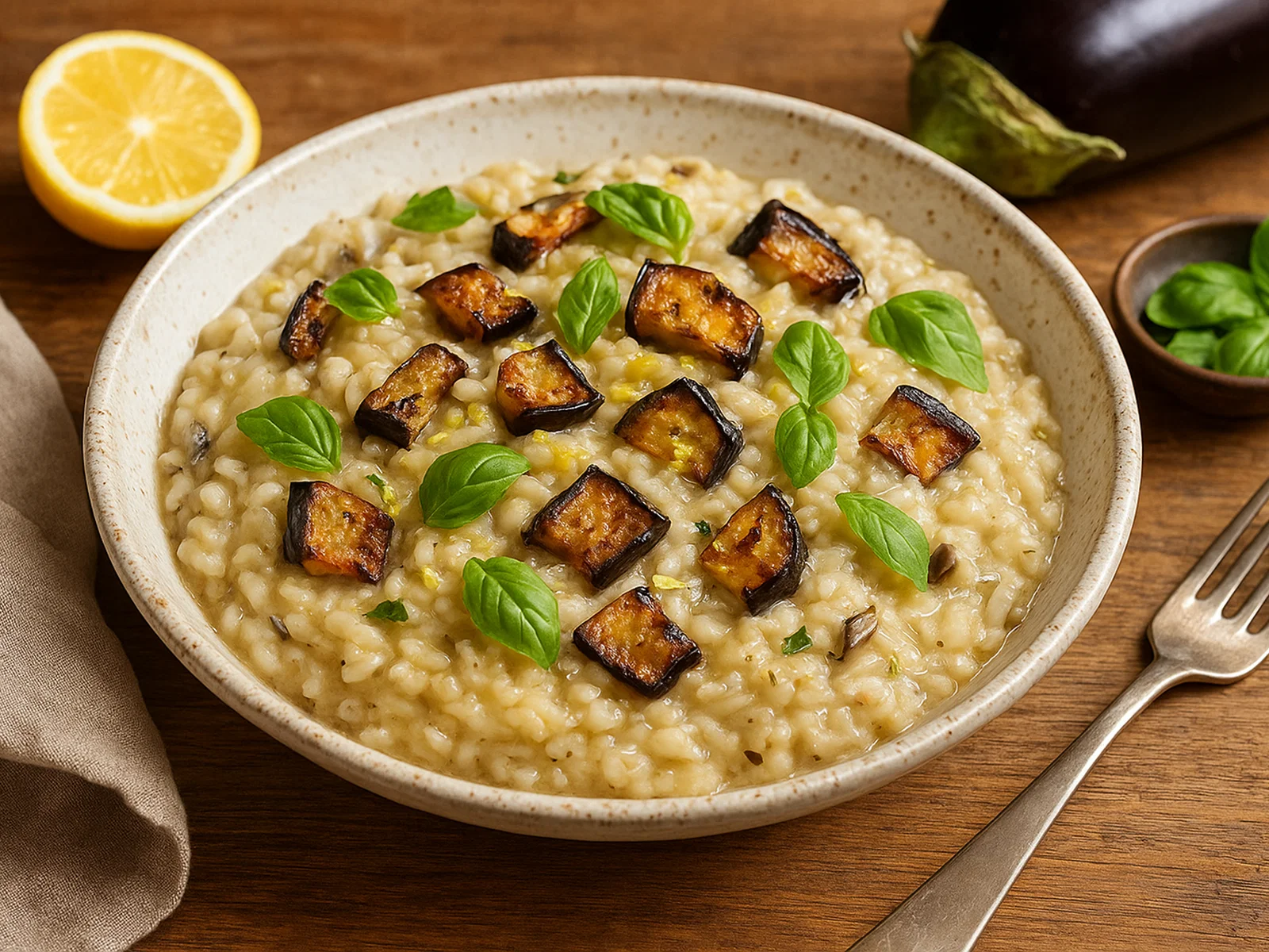 Cremiges Auberginen-Risotto mit Zitronenaroma
