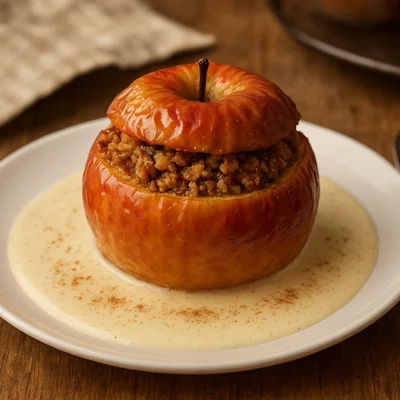 Bratapfel mit Marzipanfüllung und Vanillesoße