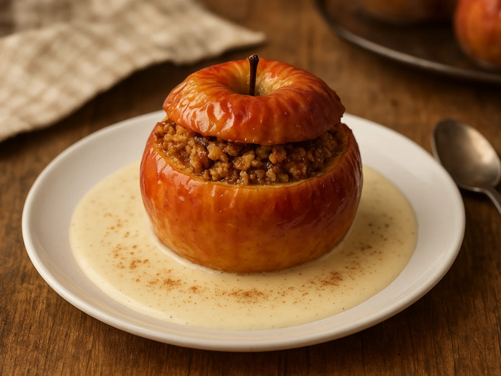 Bratapfel mit Marzipanfüllung und Vanillesoße