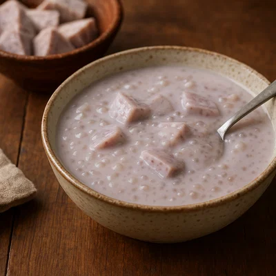 Taro‑Tapioka-Pudding in Kokosmilch