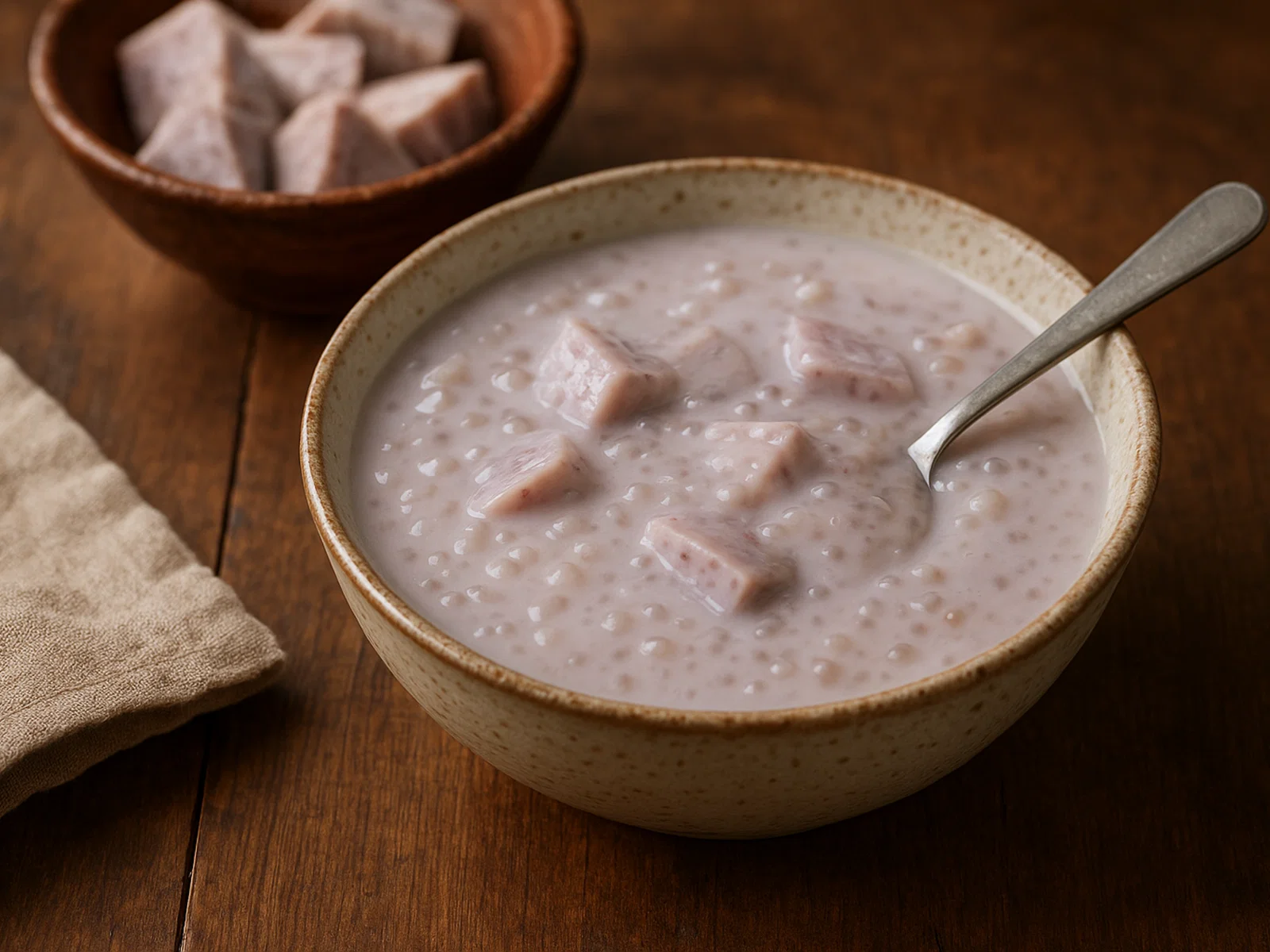 Taro‑Tapioka-Pudding in Kokosmilch