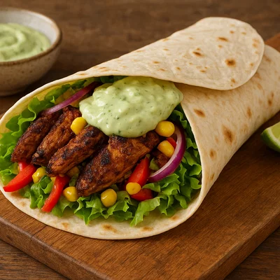 Karibischer Jerk-Hühnchen-Wrap mit Avocado-Creme