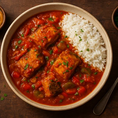 Liberianischer Fisch-Eintopf mit Tomaten und Paprika