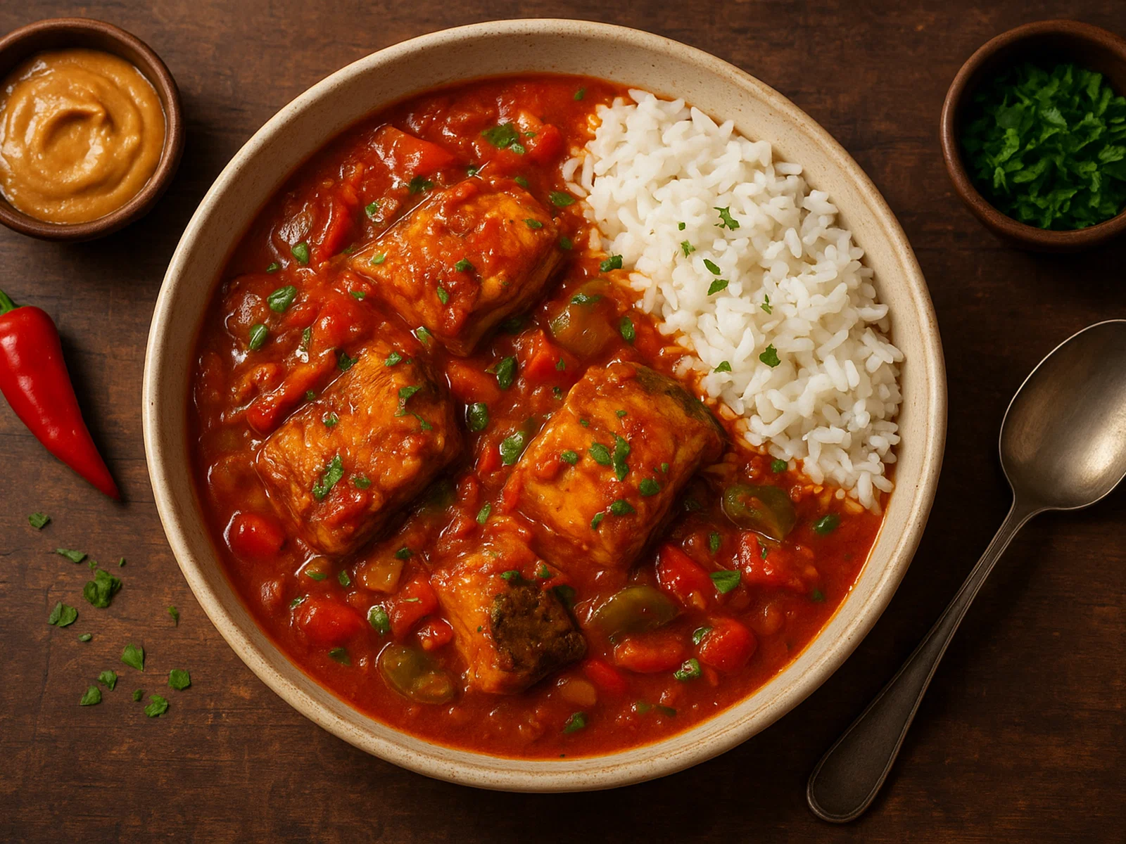 Liberianischer Fisch-Eintopf mit Tomaten und Paprika