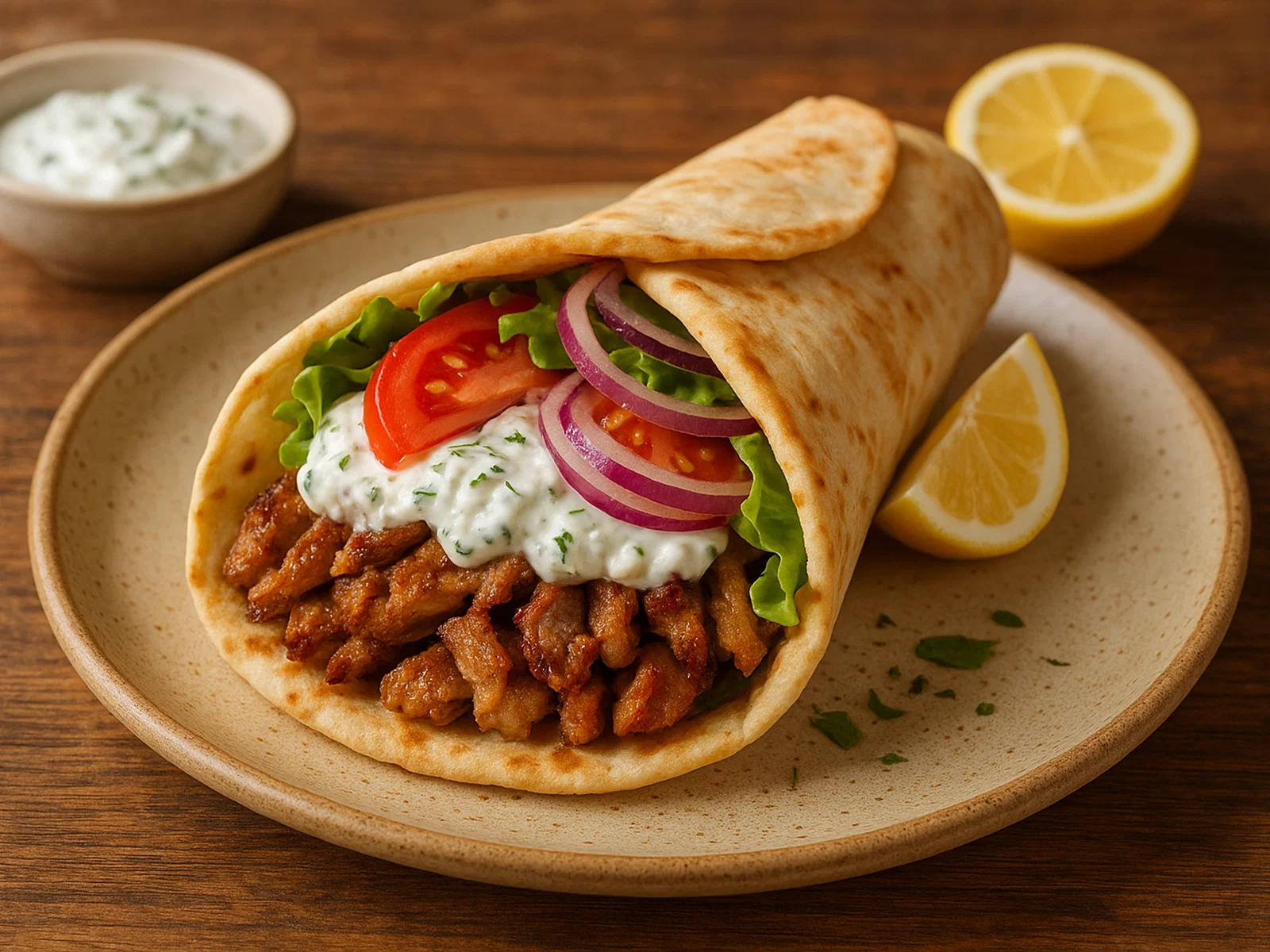 Griechischer Gyros-Wrap mit Tzatziki