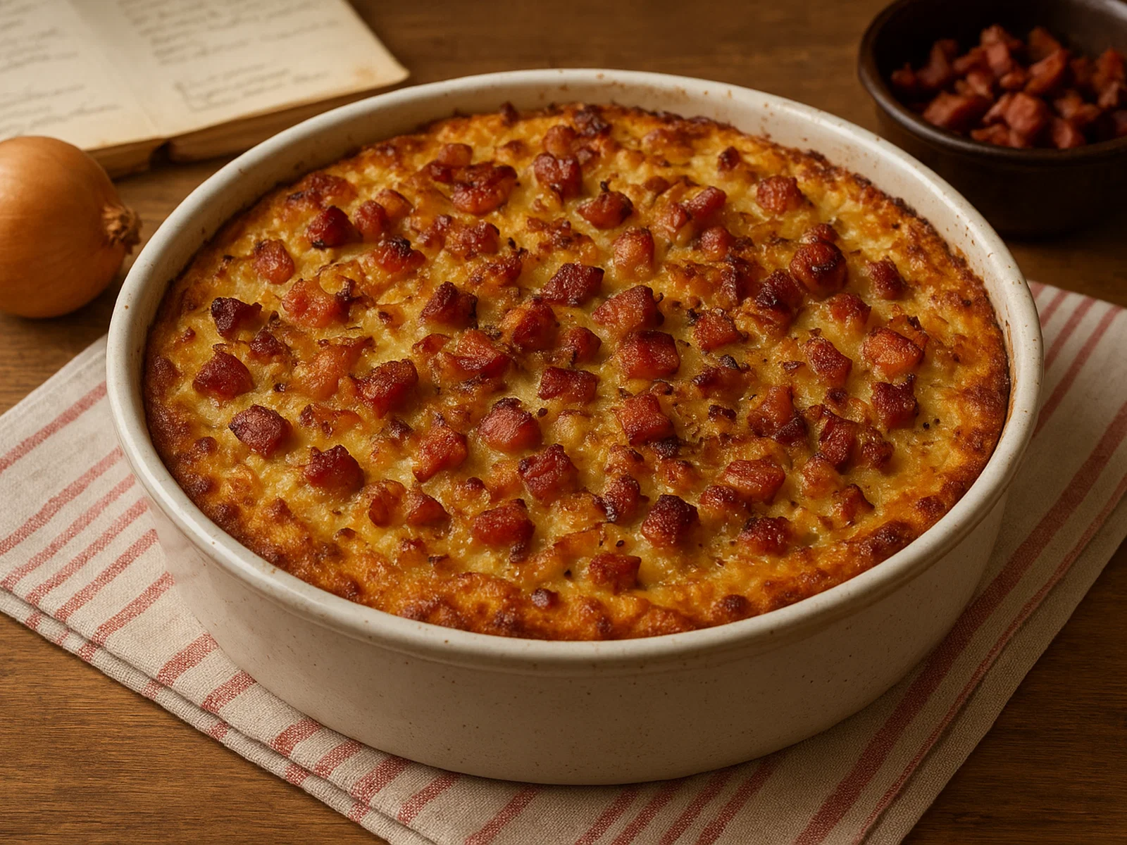 Litauischer Kugelis (Kartoffelauflauf mit Speck)