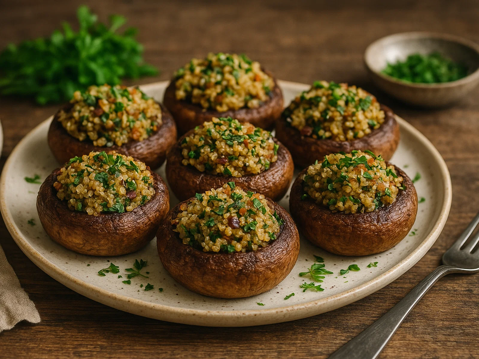 Gefüllte Champignons mit Quinoa und Kräutern