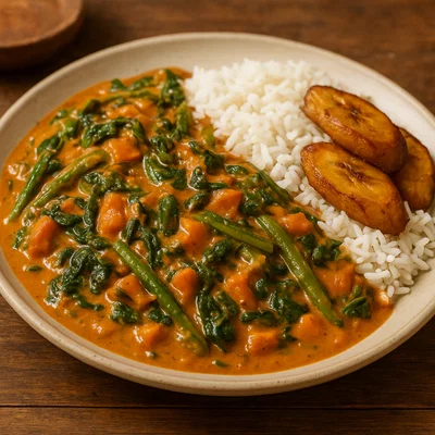 Nyembwe-Gemüse in cremiger Palmfruchtsauce