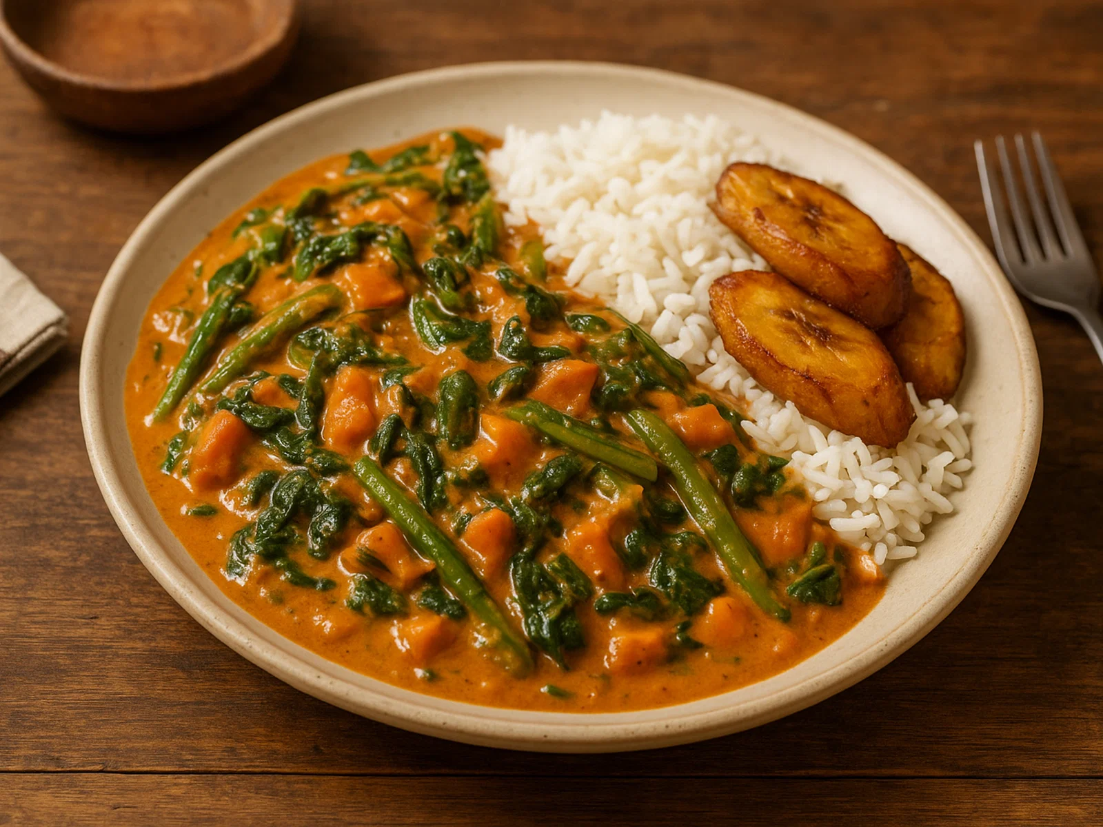 Nyembwe-Gemüse in cremiger Palmfruchtsauce