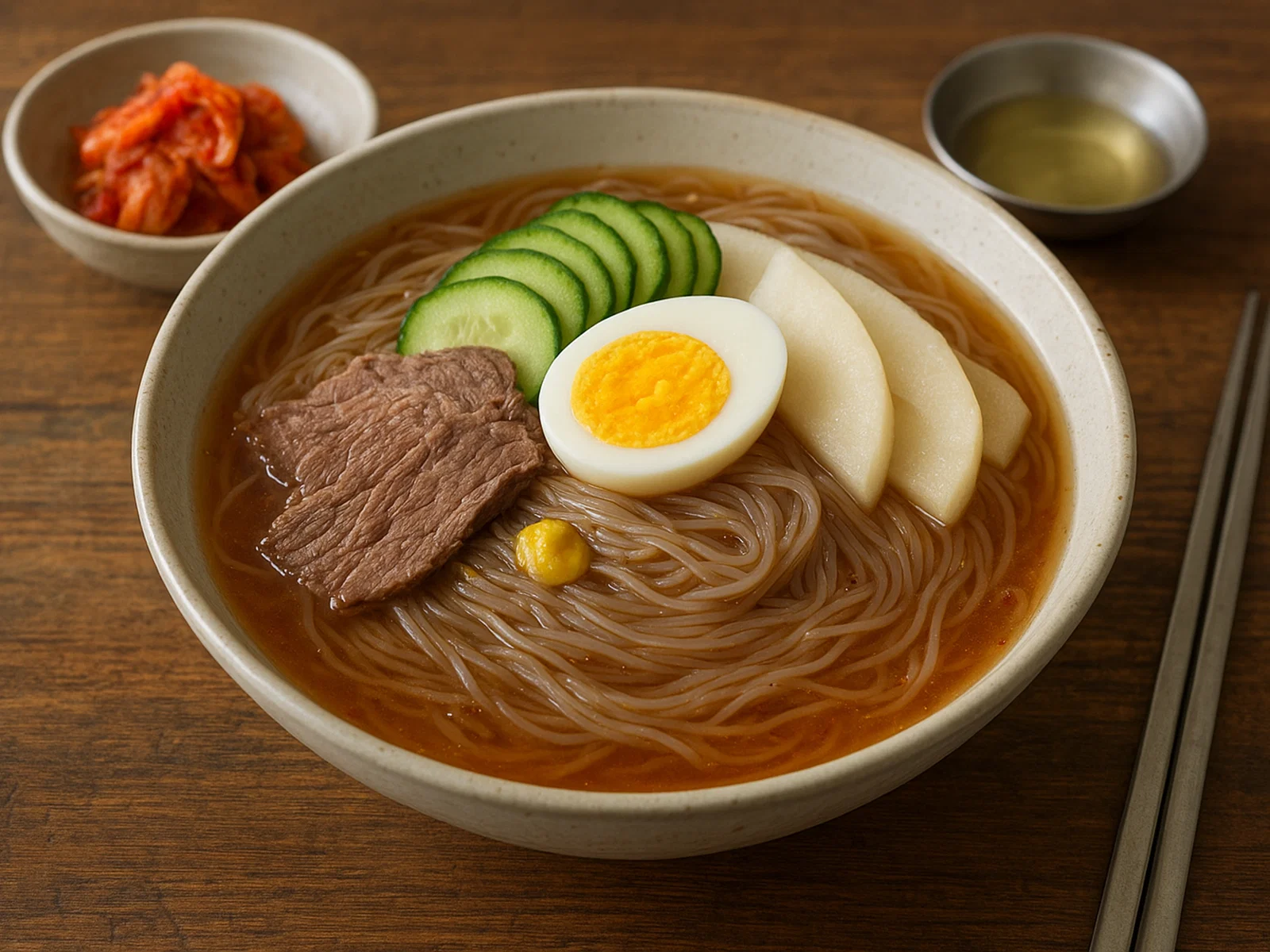 Koreanische Naengmyeon (kalte Buchweizennudeln)