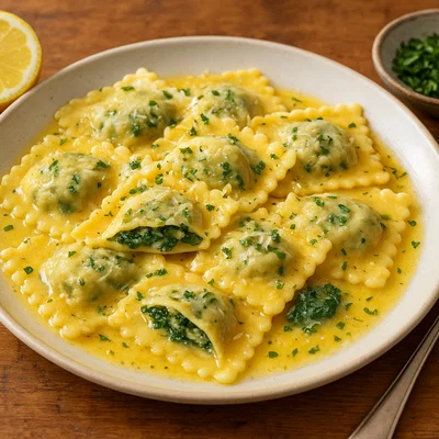 Ravioli mit Ricotta-Spinat-Füllung in Zitronenbutter-Sauce