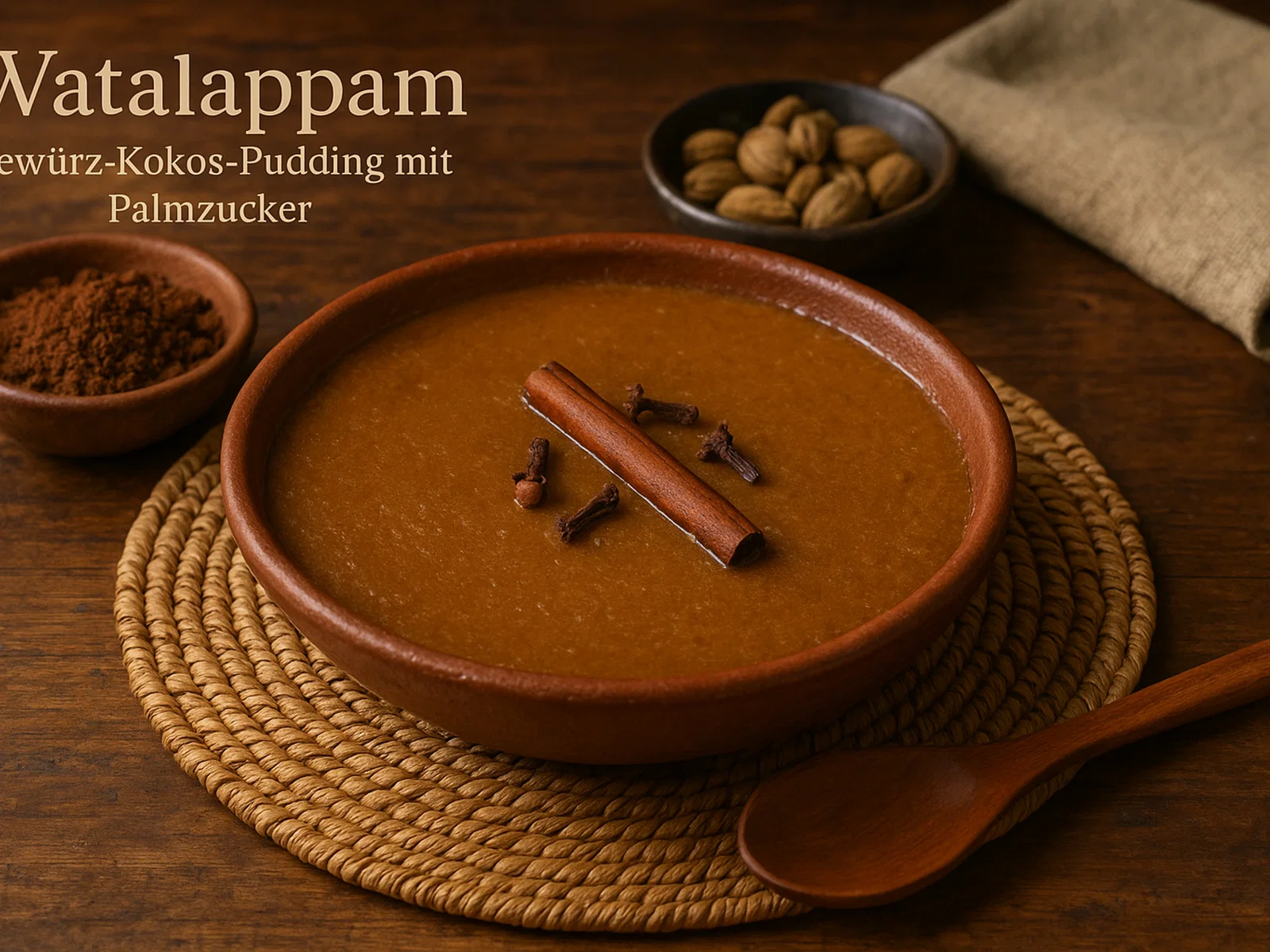 Sri-lankischer Watalappam (Gewürz-Kokos-Pudding mit Palmzucker)