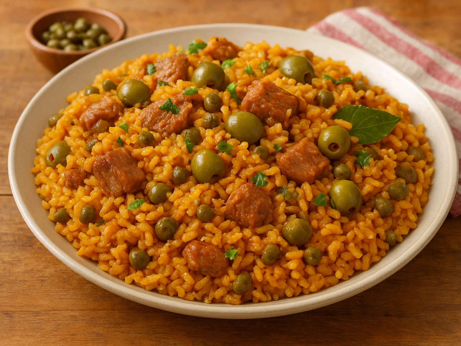 Arroz con Gandules (Puertoricanischer Reis mit Taubenerbsen und Schweinefleisch)
