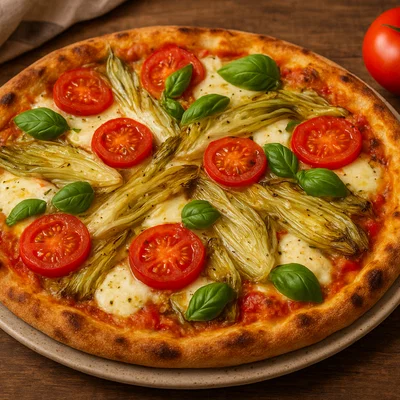 Chicorée-Pizza mit Tomaten und Mozzarella