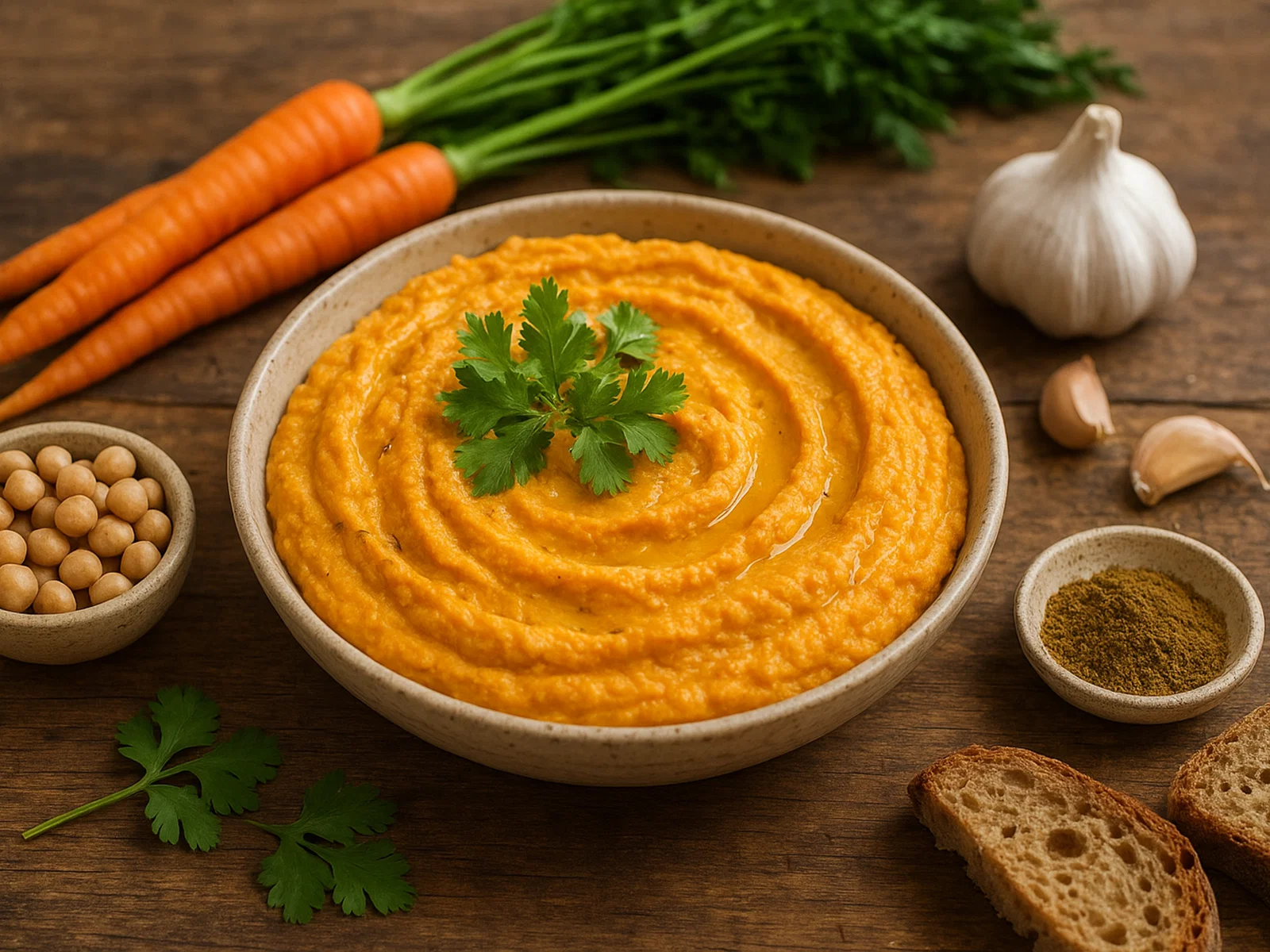 Cremiger Karotten-Hummus mit Koriander