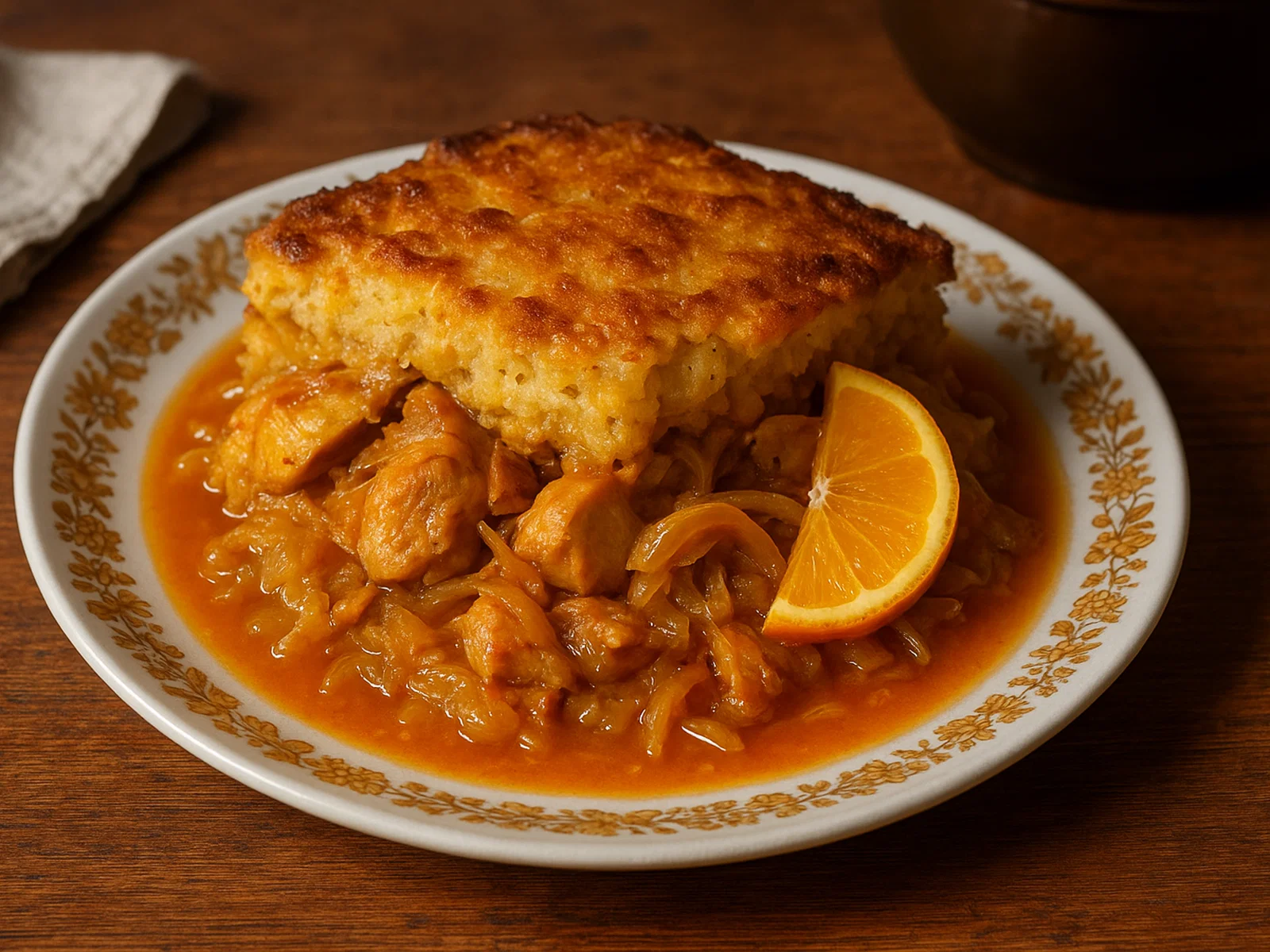 Surinamischer Pom mit Huhn und Orange