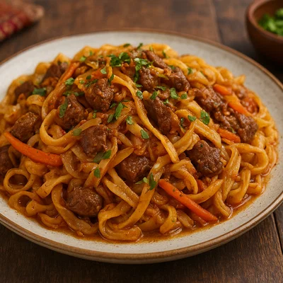 Norin – Zentralasiatische Fleisch-Nudel-Pfanne
