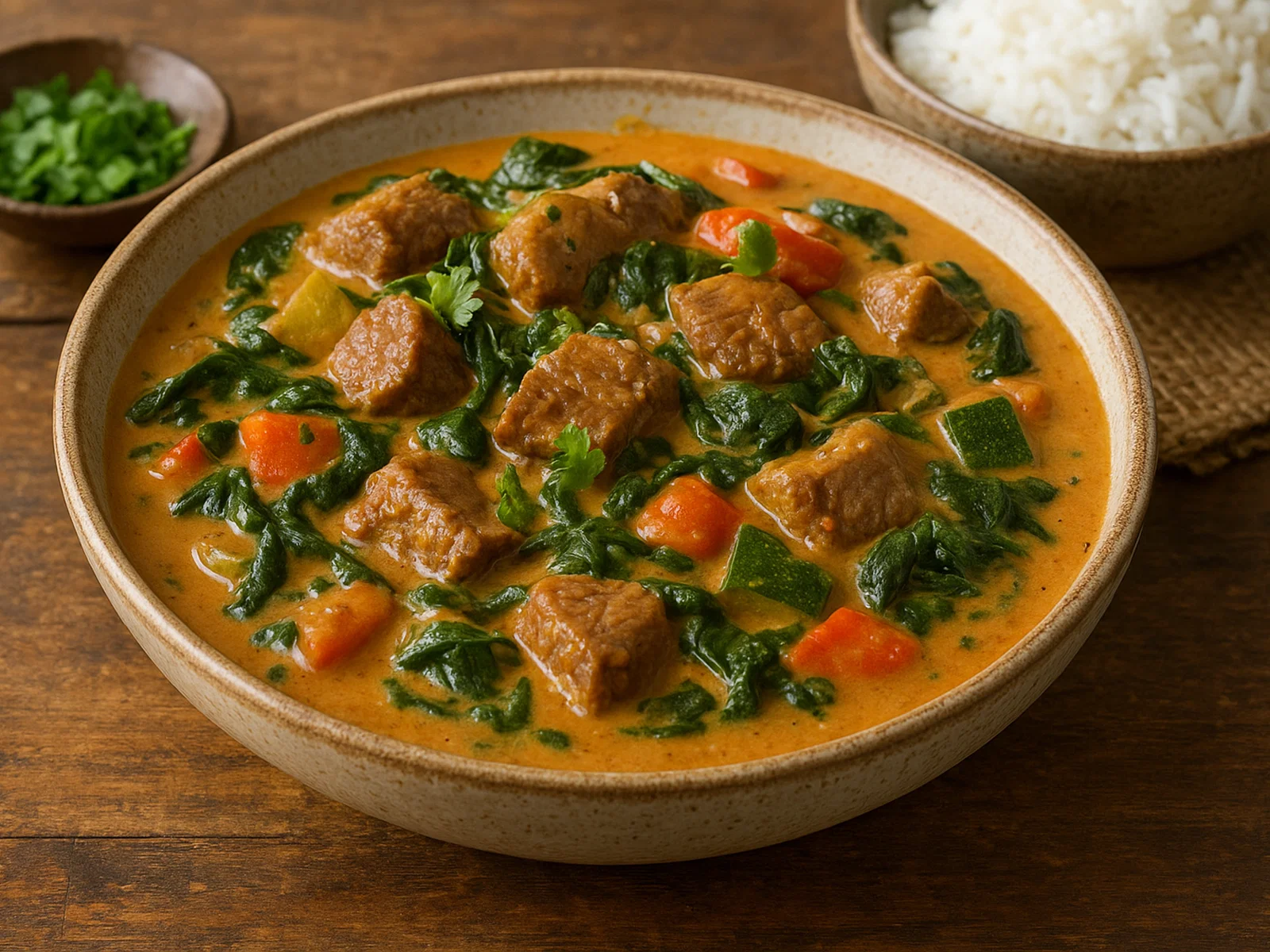 Ifisashi – Sambia-Eintopf mit Erdnusssauce, Rindfleisch und Gemüse