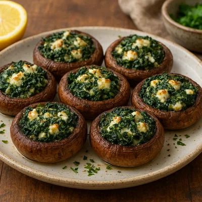 Gefüllte Pilzkappen mit Spinat und Feta