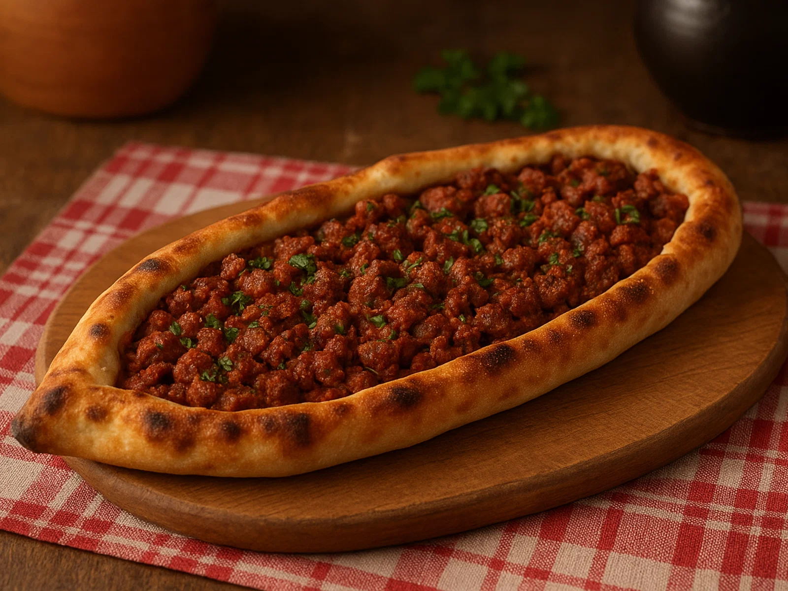 Mazedonische Pastrmajlija (herzhaftes Fladenbrot mit Fleisch)