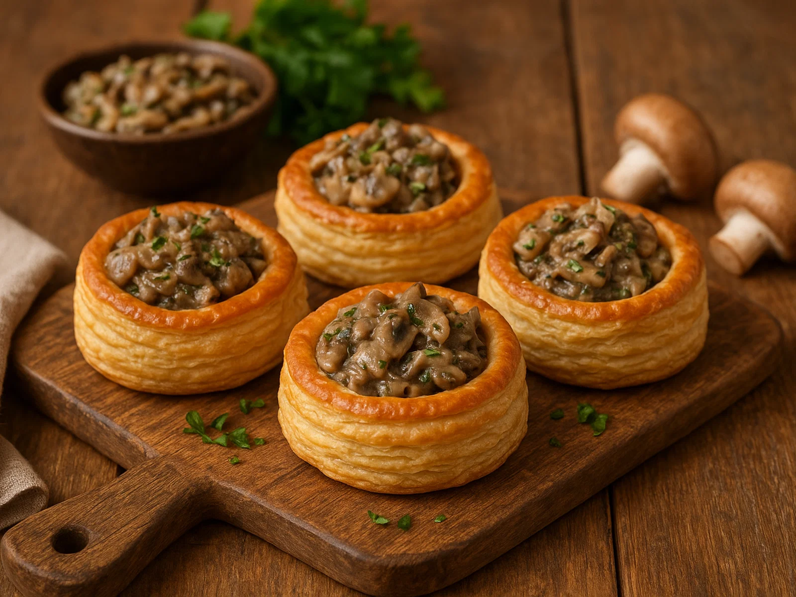 Mini-Blätterteigpasteten mit cremiger Pilzfüllung