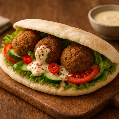 Pikantes Falafel-Pita-Sandwich
