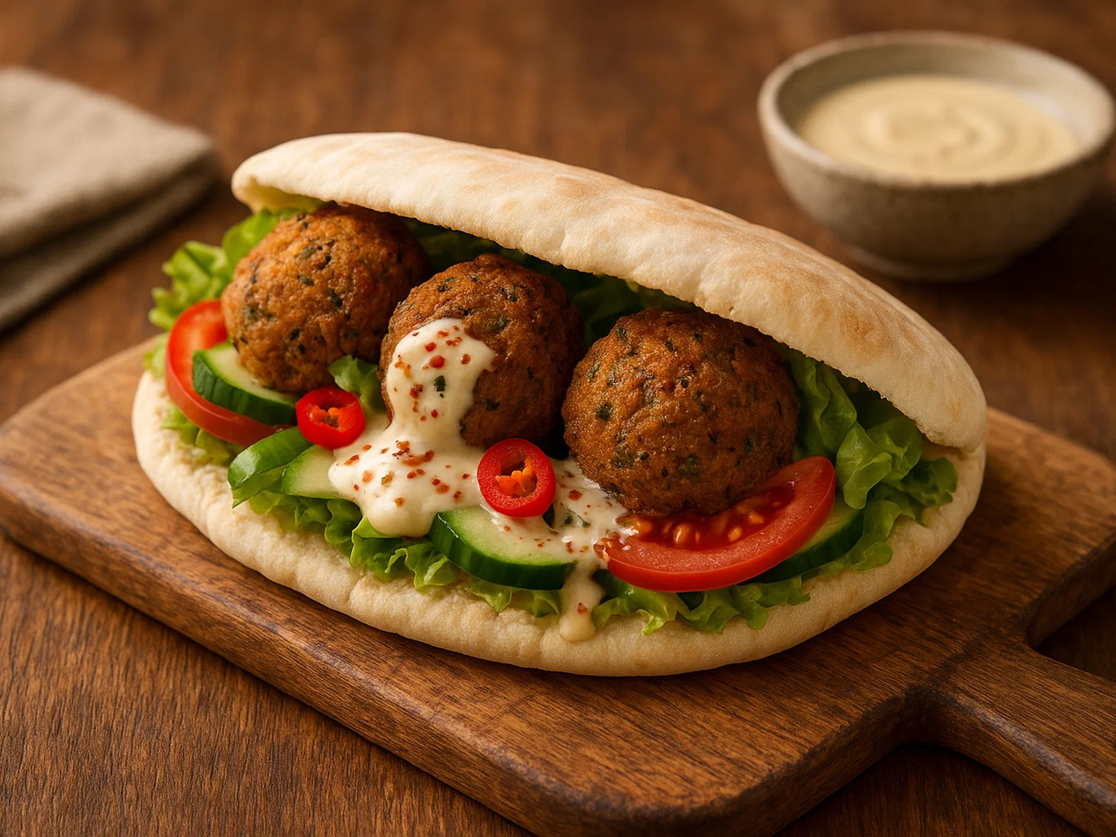 Pikantes Falafel-Pita-Sandwich