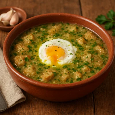 Açorda Alentejana – Portugiesische Knoblauch-Brotsuppe mit pochiertem Ei