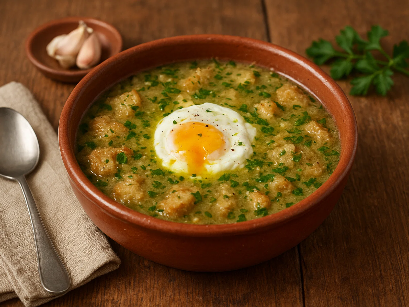 Açorda Alentejana – Portugiesische Knoblauch-Brotsuppe mit pochiertem Ei