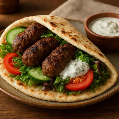 Orientalischer Lamm-Köfte-Wrap mit Joghurt-Dip