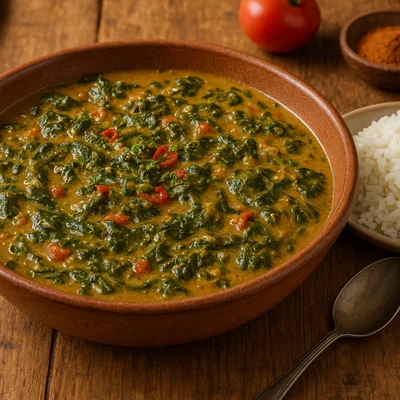 Cassava-Leaf-Eintopf mit Erdnuss und Kokos