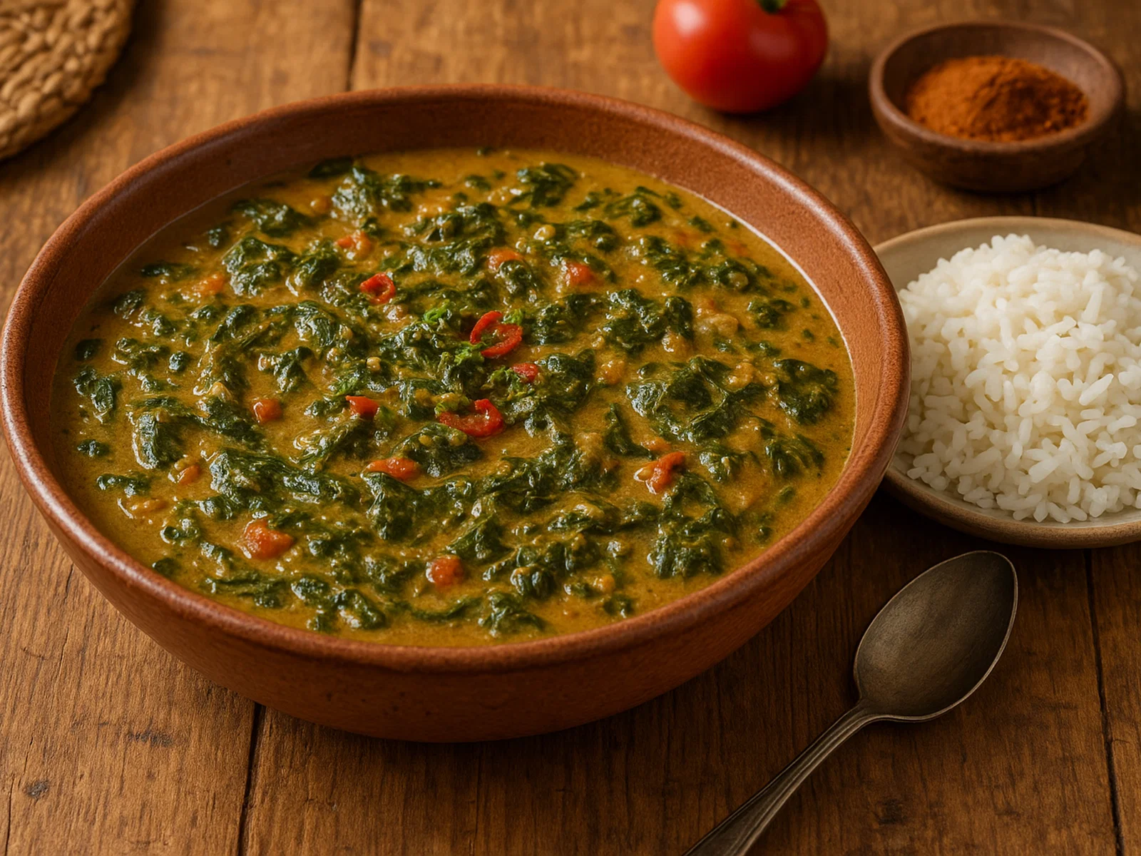 Cassava-Leaf-Eintopf mit Erdnuss und Kokos