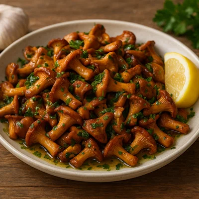 Gebratene Pfifferlinge mit Knoblauch und Petersilie