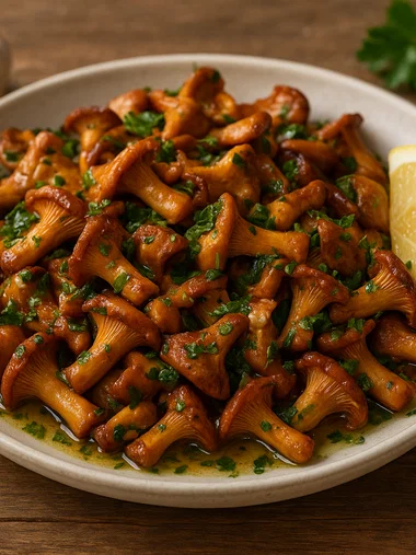 Gebratene Pfifferlinge mit Knoblauch und Petersilie