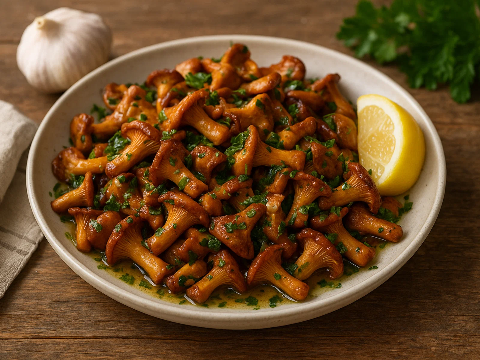 Gebratene Pfifferlinge mit Knoblauch und Petersilie