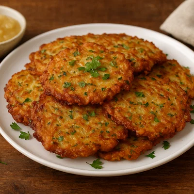 Vegetarische Kartoffelpuffer mit Zwiebeln und Petersilie