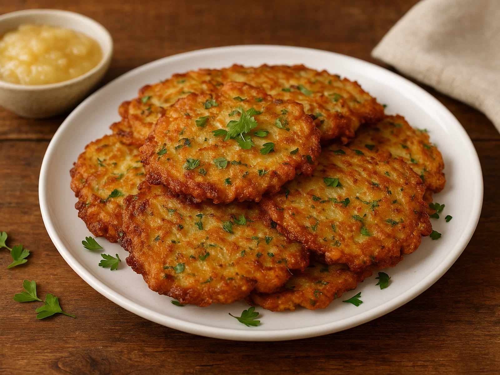 Vegetarische Kartoffelpuffer mit Zwiebeln und Petersilie