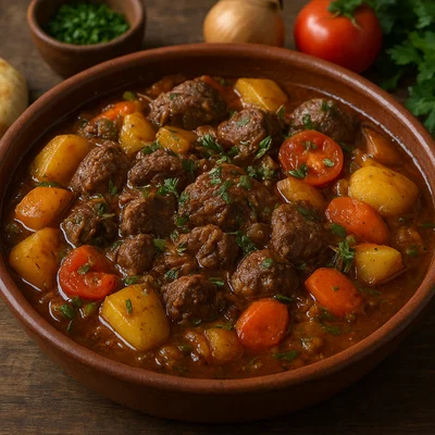 Ai Manas – geschmortes Lamm mit Kräutern und Gemüse