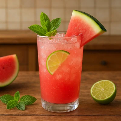 Erfrischender Wassermelonenspritzer mit Limette und Minze
