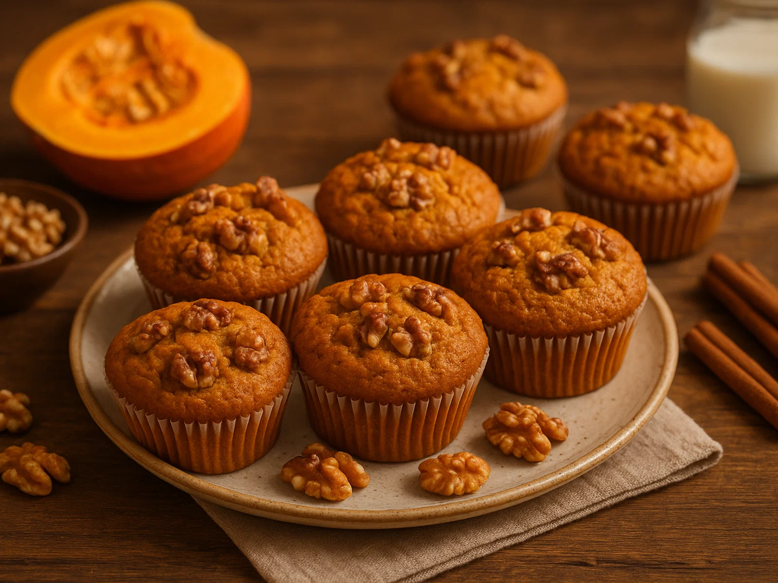 Kürbis-Muffins mit Walnüssen