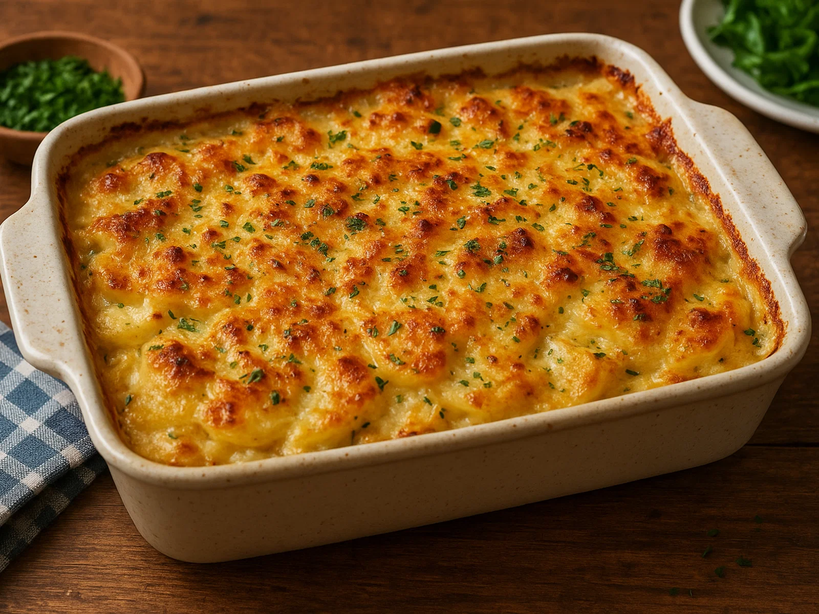 Knuspriger Kartoffelauflauf mit Käse und Kräutern