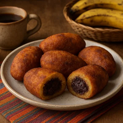 Rellenitos de Plátano (Gefüllte Kochbananen mit Bohnen)