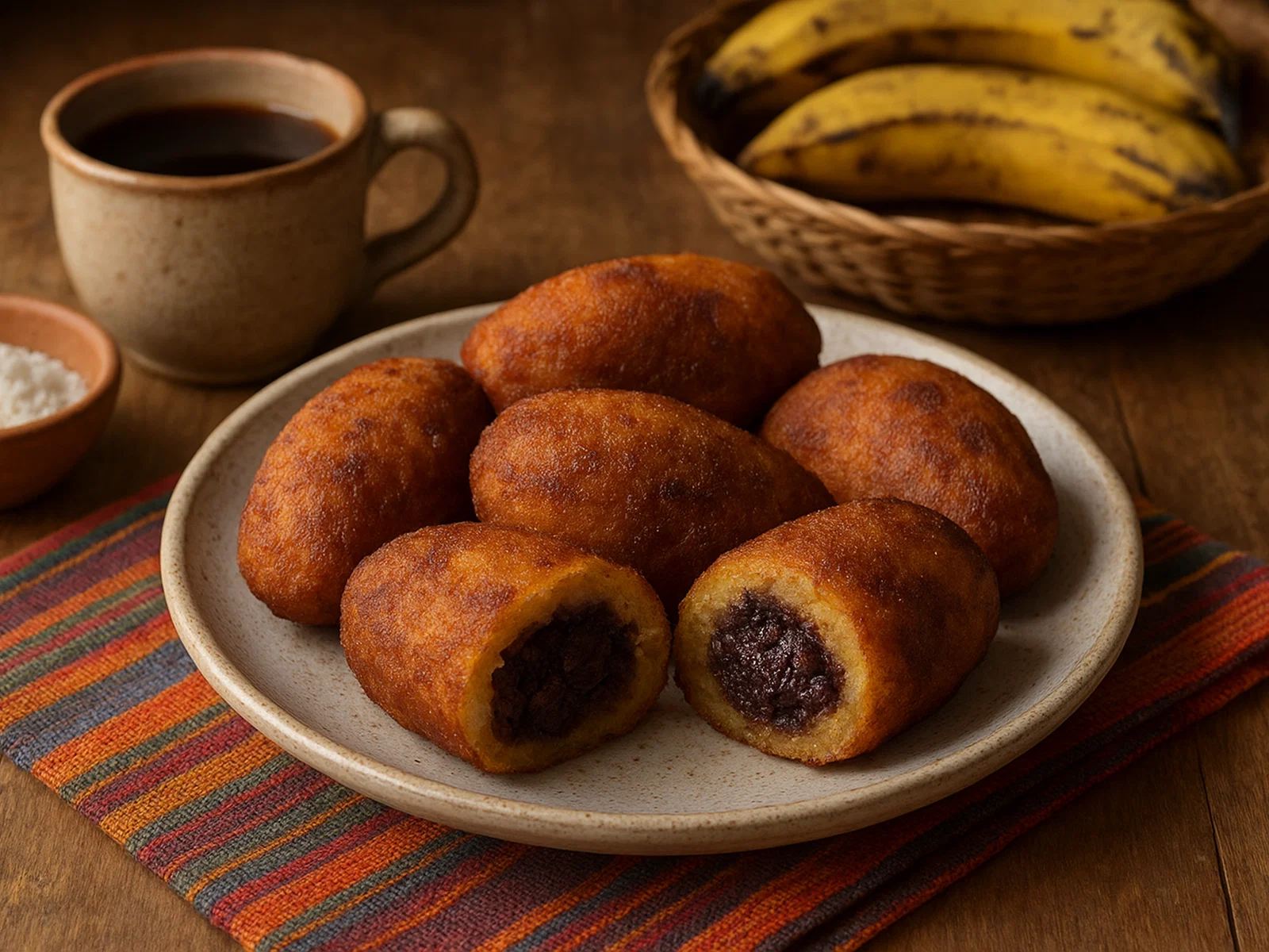 Rellenitos de Plátano (Gefüllte Kochbananen mit Bohnen)