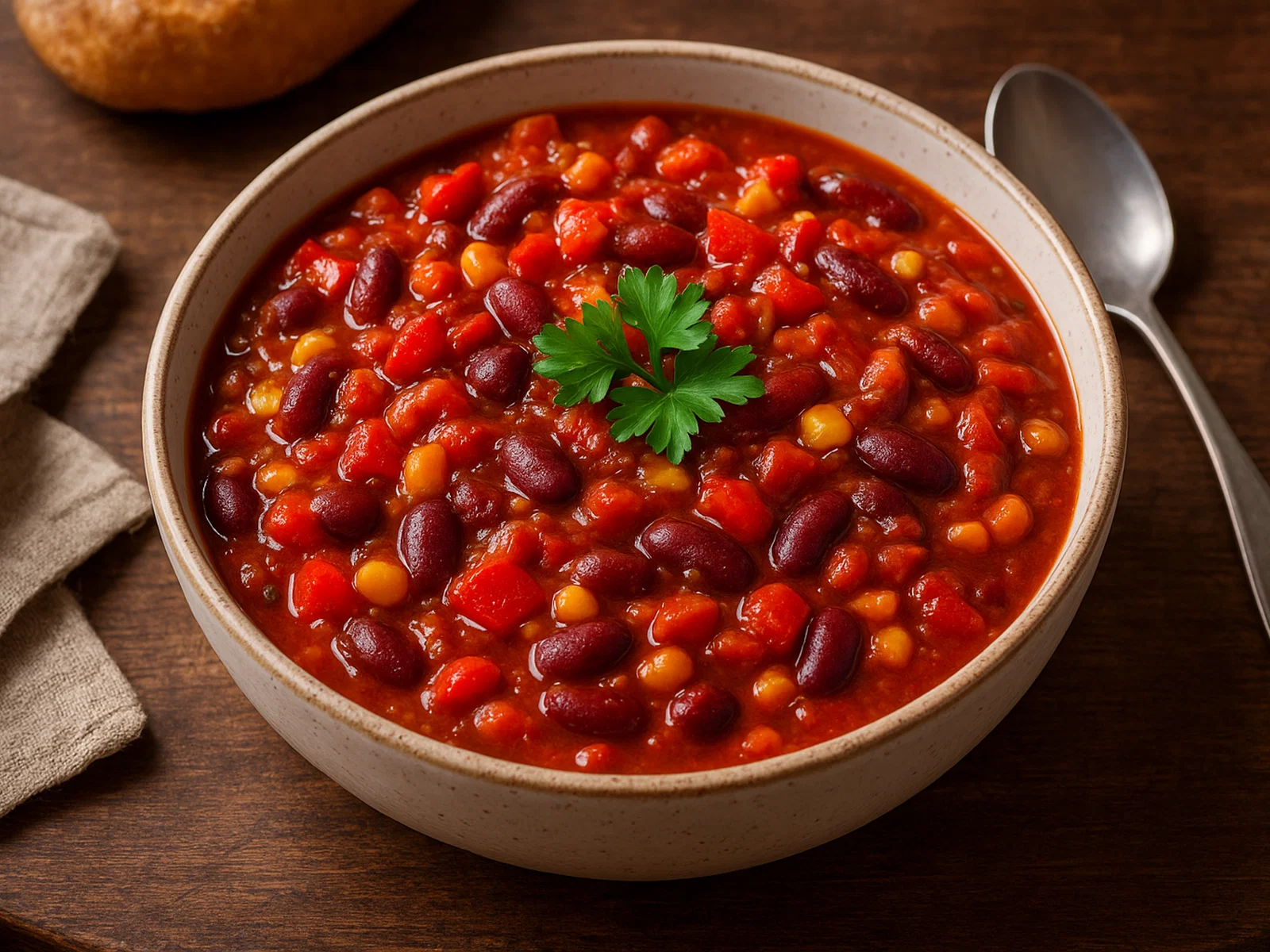 Herzhaftes Chili sin Carne mit Bohnen und Paprika