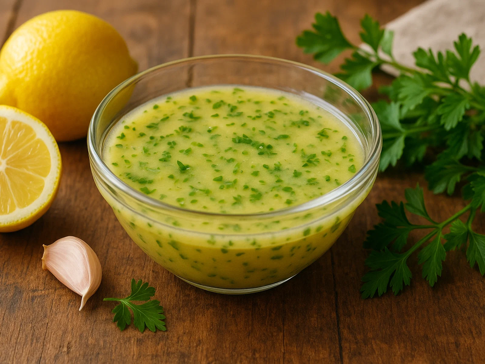 Frische Zitronensoße mit Knoblauch und Petersilie
