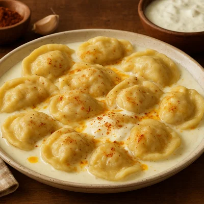 Bosnische Klepe mit Joghurt-Knoblauch-Sauce