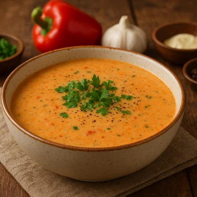 Herzhafte Pfeffersuppe mit Paprika und frischen Kräutern