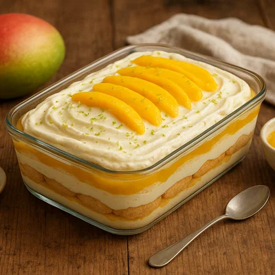 Fruchtiges Mango-Tiramisu ohne Ei